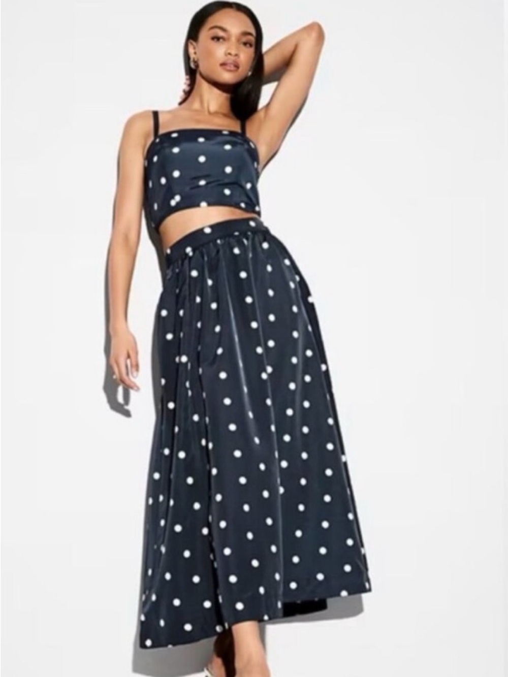 Old Navy Navy and White Polka Dot Maxi Skirt and Matching Top (Set)